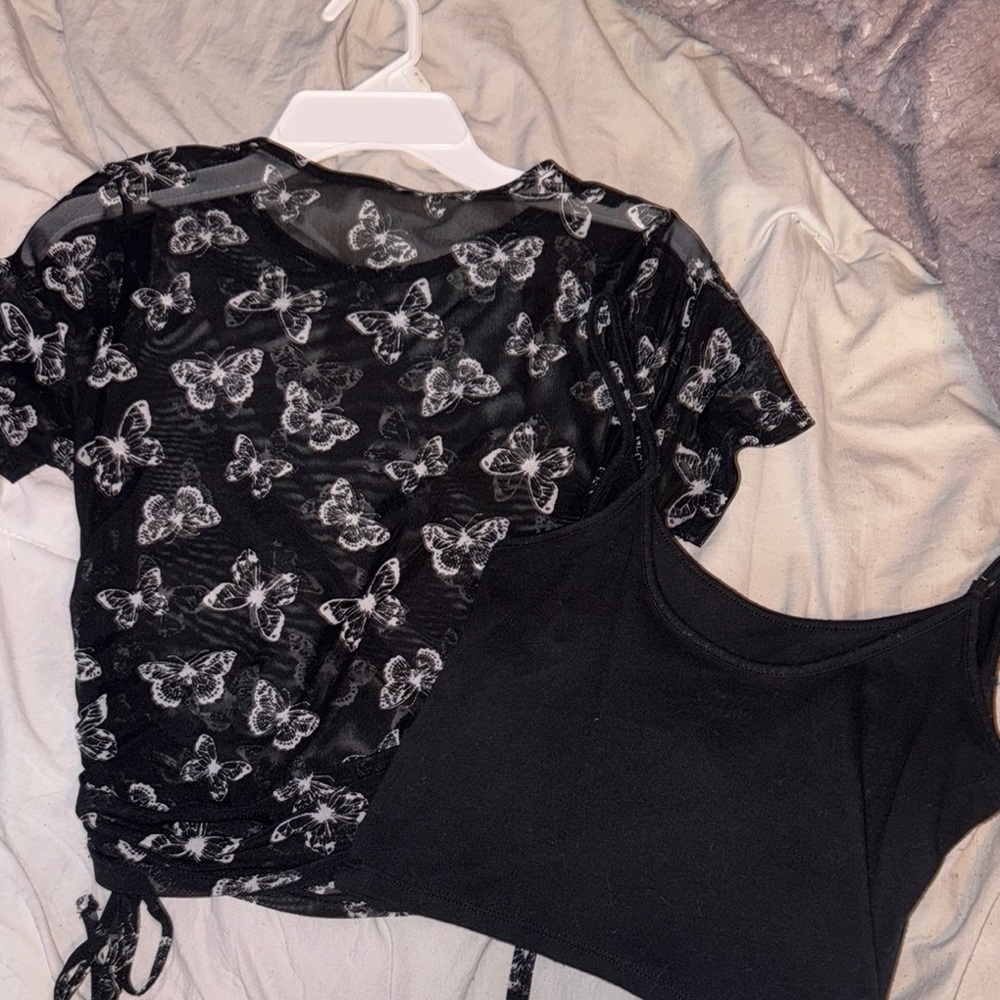 Hollister Black Butterfly Mesh Short Sleeve Top